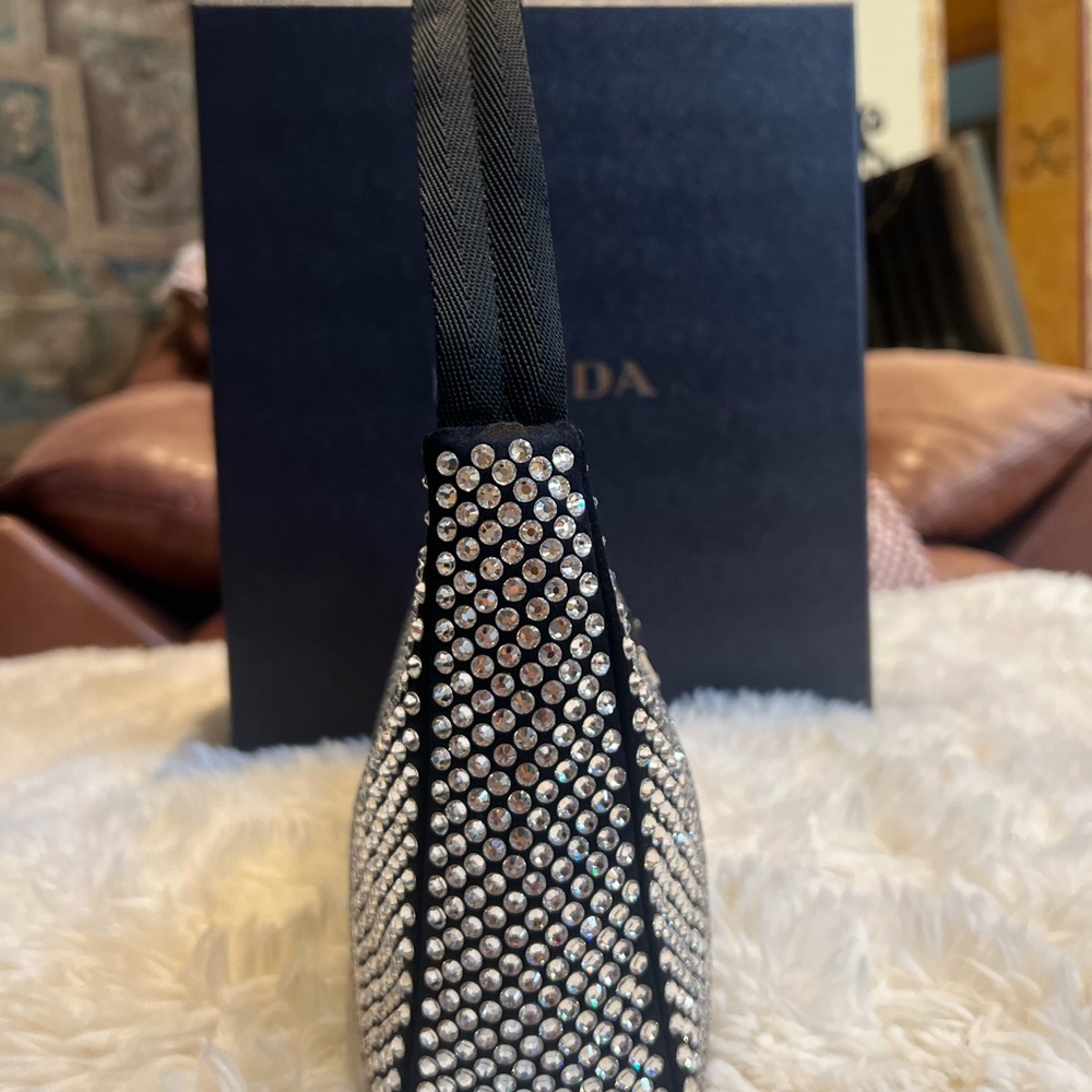 Authentic Prada Black Satin Crystal Re-Edition 2000 Mini Bag - Picture 6 of 11